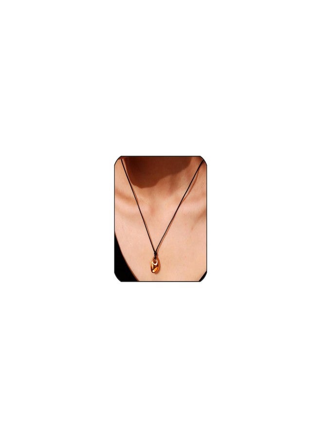 Uarein Dainty Oval Bean Pendant Necklace Simple Adjustable Black Leather Rope Collarbone Necklace Statement Jewelry Accessory Presents for Women Men (Gold) - Image 1